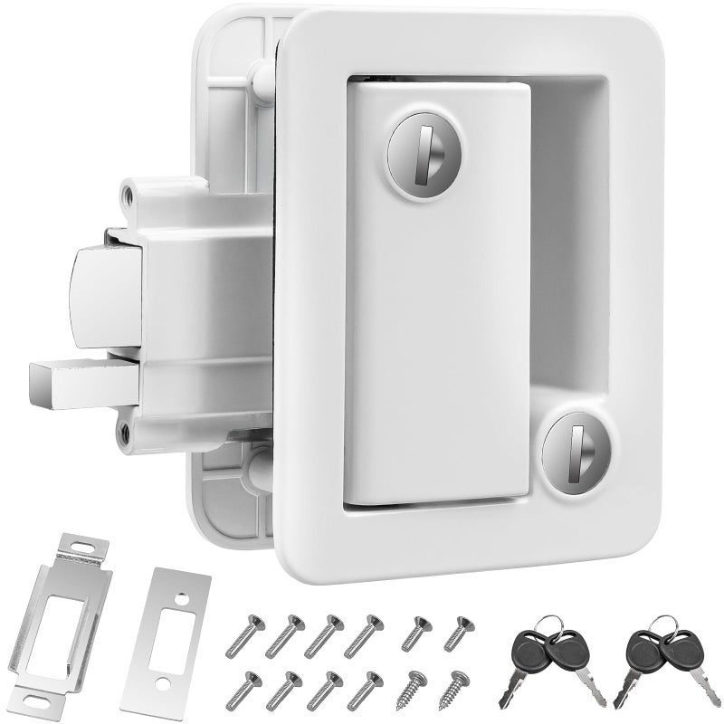 Esakoya RV Door Lock  RV Door Lock Replacement with Paddle Deadbolt  White Zinc Alloy Metal Rv Lock with 4 Keys for Camper Horse Trailer Cargo Hauler - Image 1